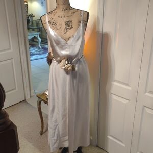 Elegant White Slip Dress with Floral Belt